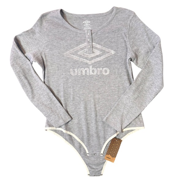 Umbro Tops - Womens Thermal Waffle Knit Henley Bodysuit Long Sleeve Size XL Gray Umbro NEW